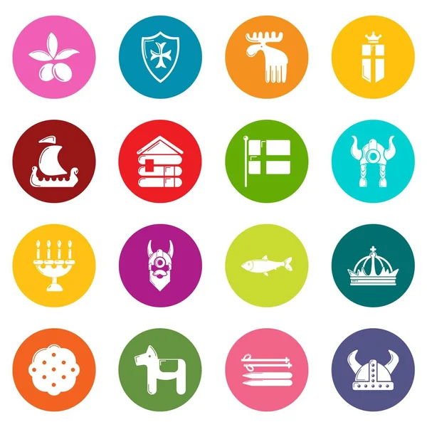 İsveç Seyahat Icons set renkli daireler vektör — Stok Vektör