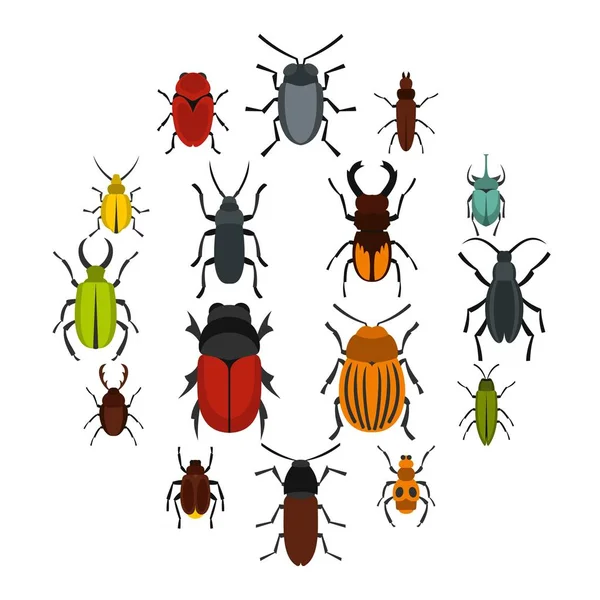 Bugs set flat icons — Stock Vector
