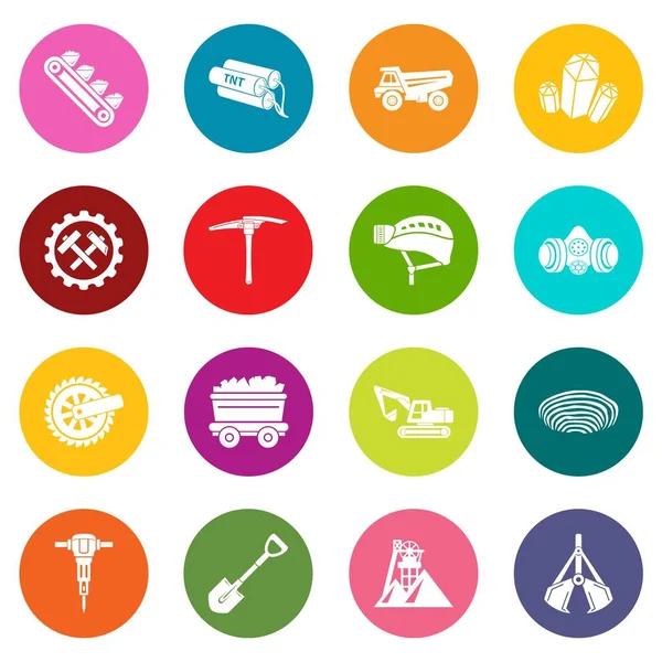 Kömür madeni Icons set renkli daireler vektör