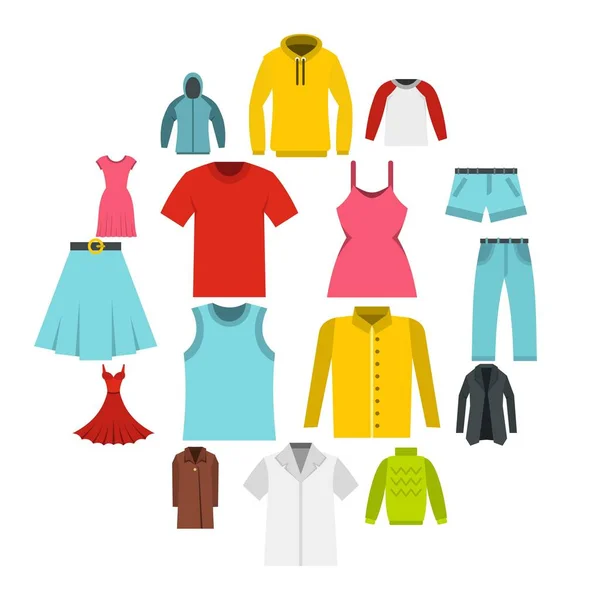 Diferentes conjuntos de ropa iconos planos — Vector de stock