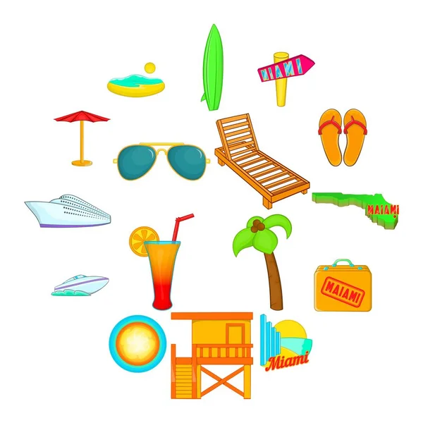 Miami icons set, cartoon-stil — Stockvektor