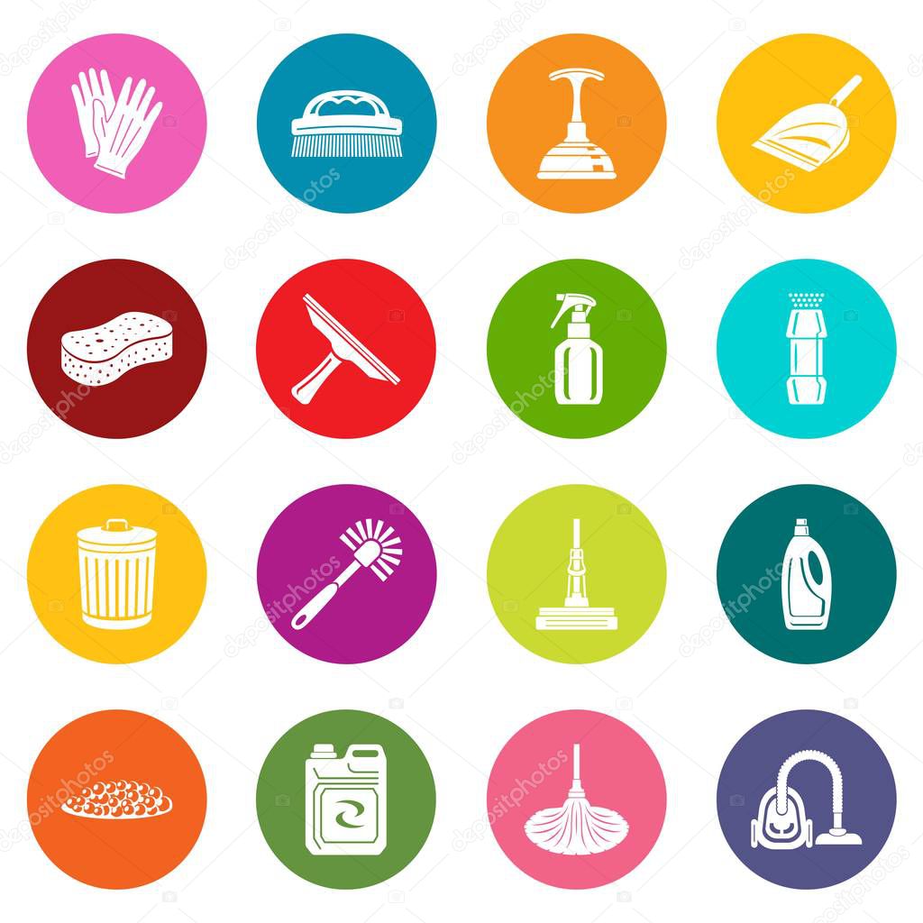 Cleaning icons set colorful circles vector