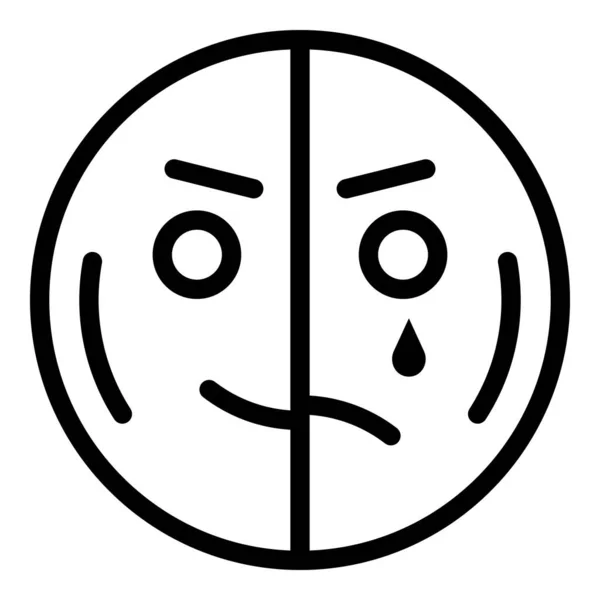 Happy half sad emoji icon, outline style — стоковый вектор