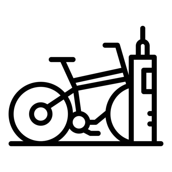 Wypożyczalnia rowerów ikona stoiska, styl zarys — Wektor stockowy