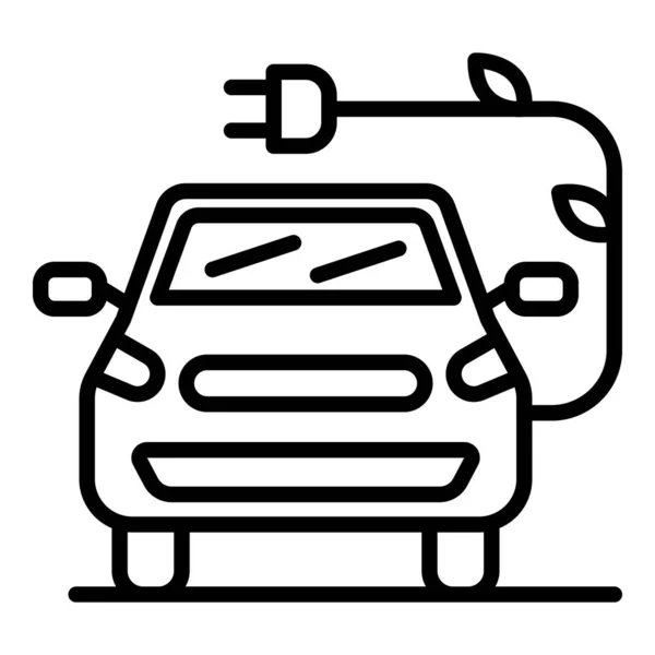 Elektroauto mit Blattstecker-Ikone, Umriss-Stil — Stockvektor