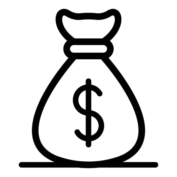 Zak met geld pictogram, omtrek stijl — Stockvector