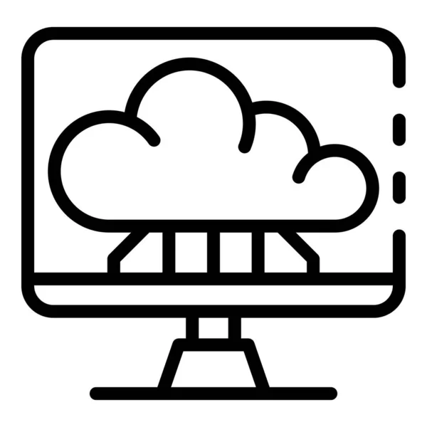 Cloud sur l'icône de l'écran d'ordinateur, style contour — Image vectorielle