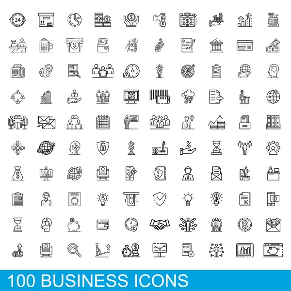Set di 100 icone aziendali, stile contorno — Vettoriale Stock