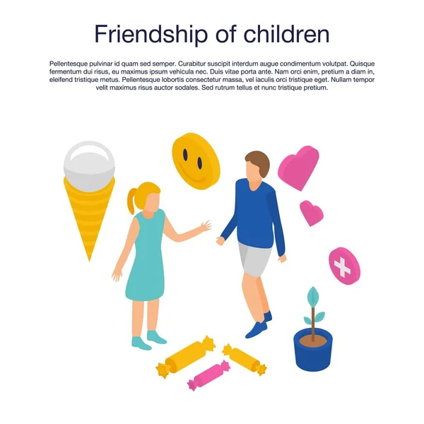 Banner de concepto de amistad de niños, estilo isométrico — Vector de stock