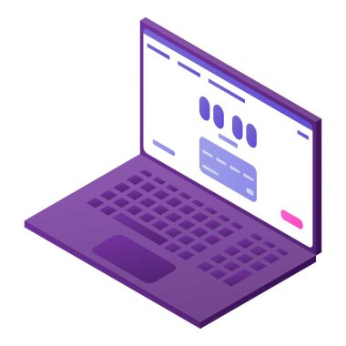 Modern dizüstü bilgisayar kutsal kişilerin resmi, izometrik stili