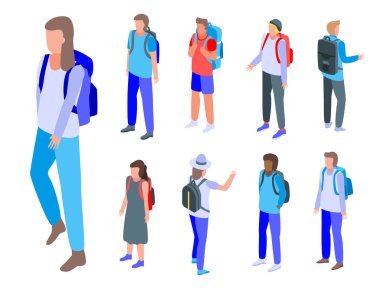 Sırt çantası Icons set, izometrik stili