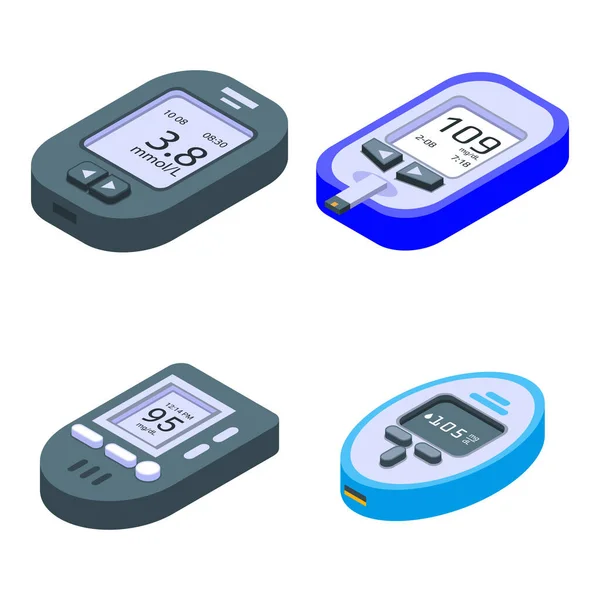 Glucose meter iconen set, isometrische stijl — Stockvector