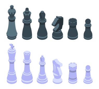 Satranç simgeleri ayarlandı, izometrik biçim