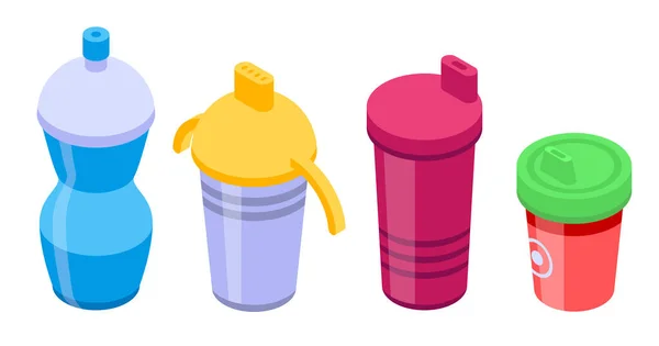 Sippy cup icons set, isometric style — Stock Vector