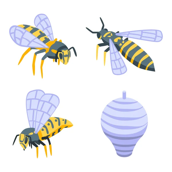 Набор иконок осы, изометрический стиль — стоковый вектор