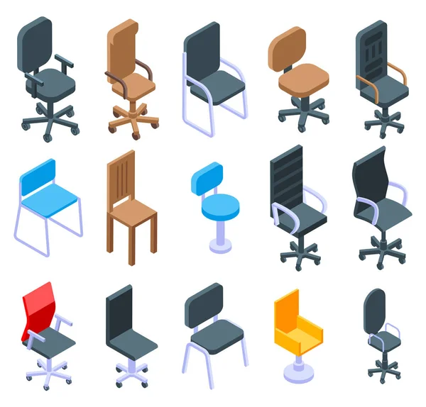 Ensemble d'icônes de chaise de bureau, style isométrique — Image vectorielle