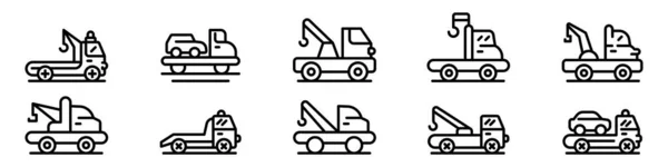 Tow truck icons set, outline style — Stock Vector