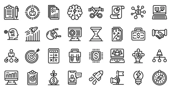 Ondernemer pictogrammen set, outline stijl — Stockvector