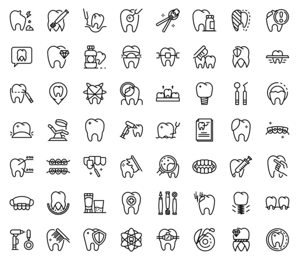 Ensemble d'icônes de restauration des dents, style contour — Image vectorielle