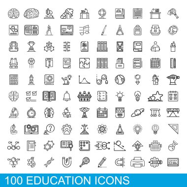 100 eğitim Icons set, anahat stili