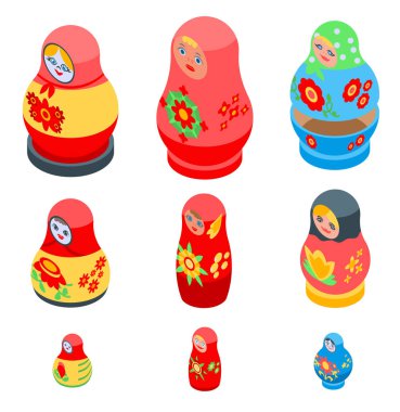 Yuva bebek simgeleri dizisi, izometrik biçim