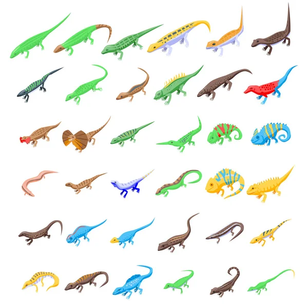 Lizard icons set, isometric style — ストックベクタ