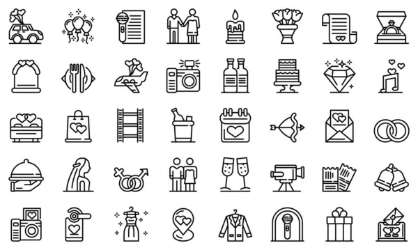 Conjunto de iconos de ceremonia de boda, estilo de esquema — Vector de stock