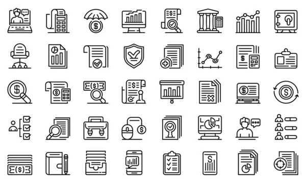 Conjunto de iconos de auditoría, estilo de esquema — Archivo Imágenes Vectoriales