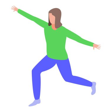 Kadın sabah jimnastik ikonu yapıyor, izometrik tarzda.