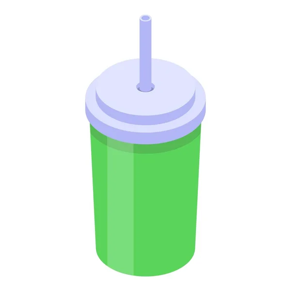 Ikona plastikowego kubka z sokiem z limonki, w stylu izometrycznym — Wektor stockowy