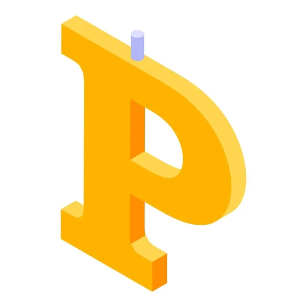 P letter burning candle icon, isometric style — Stock Vector