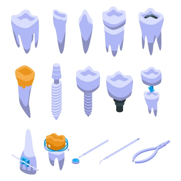 Conjunto de iconos de restauración dental, estilo isométrico — Vector de stock