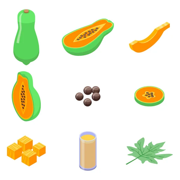 Conjunto de iconos de papaya, estilo isométrico — Vector de stock