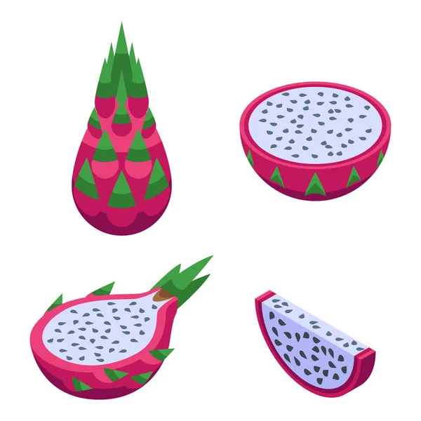 Pitaya simgeleri seti, izometrik biçim — Stok Vektör