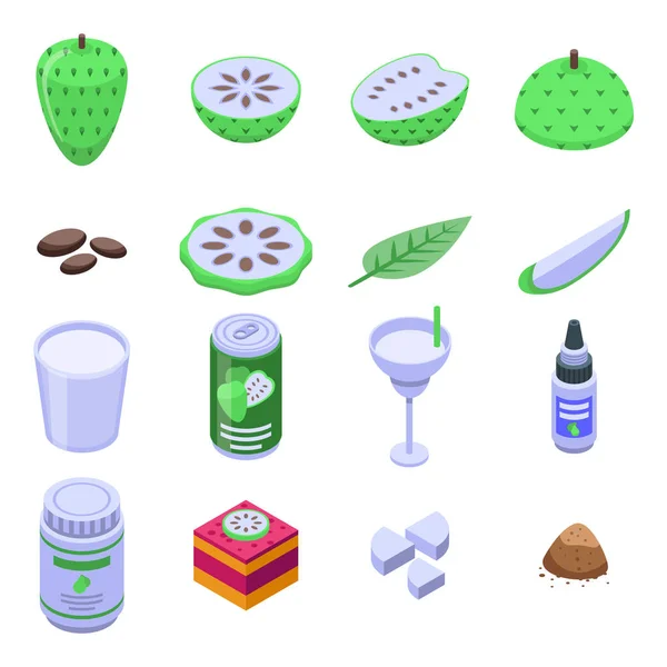 Set de iconos Soursop, estilo isométrico — Vector de stock