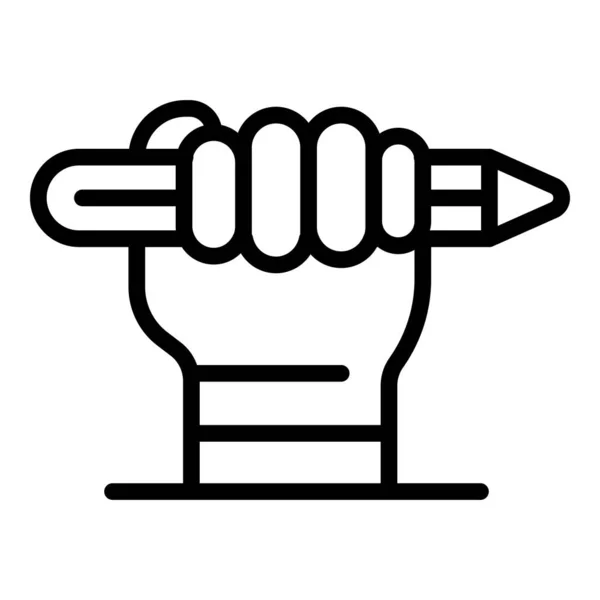 Ручка в руке иконка, стиль контура — стоковый вектор