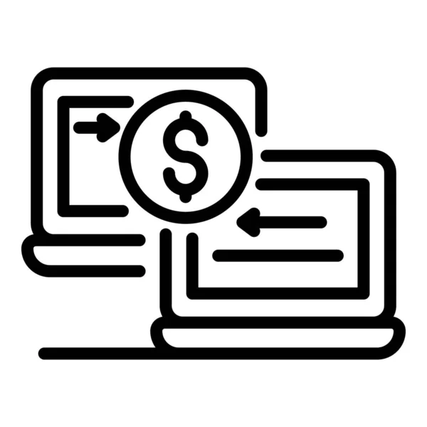 Laptop ícone de transferência de dinheiro, estilo esboço — Vetor de Stock