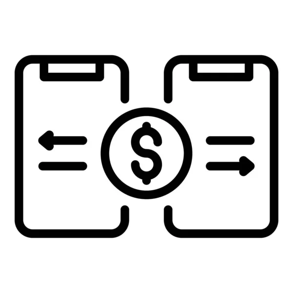 Smartphone icona di trasferimento di denaro, stile contorno — Vettoriale Stock