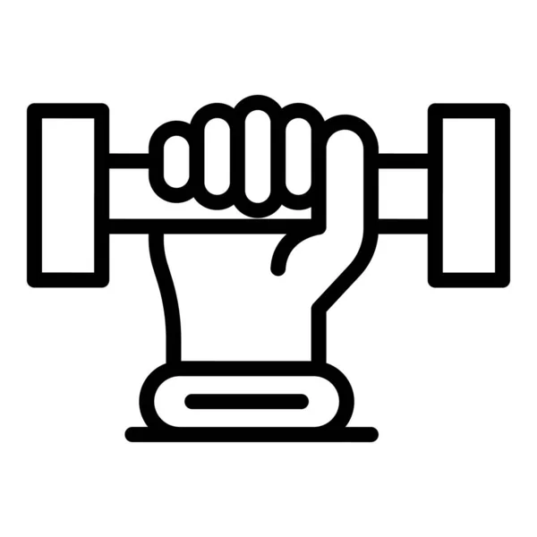 Dumbbell in hand icon, outline style — Stock Vector