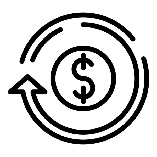 Icona a moneta e freccia circolare, stile contorno — Vettoriale Stock