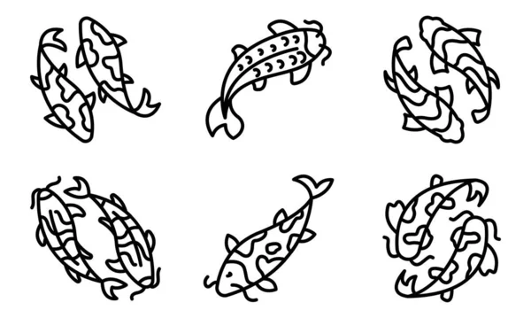 Koi carp icons set, outline style — Stock Vector