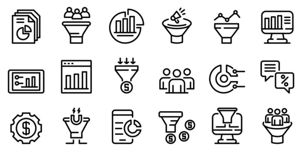 Conjunto de iconos de tasa de conversión, estilo de esquema — Archivo Imágenes Vectoriales