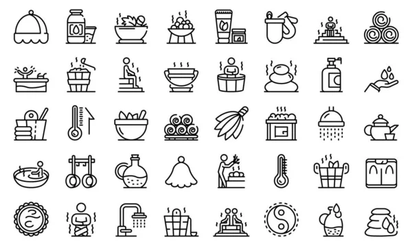 Sauna icons set, outline style — Stock Vector