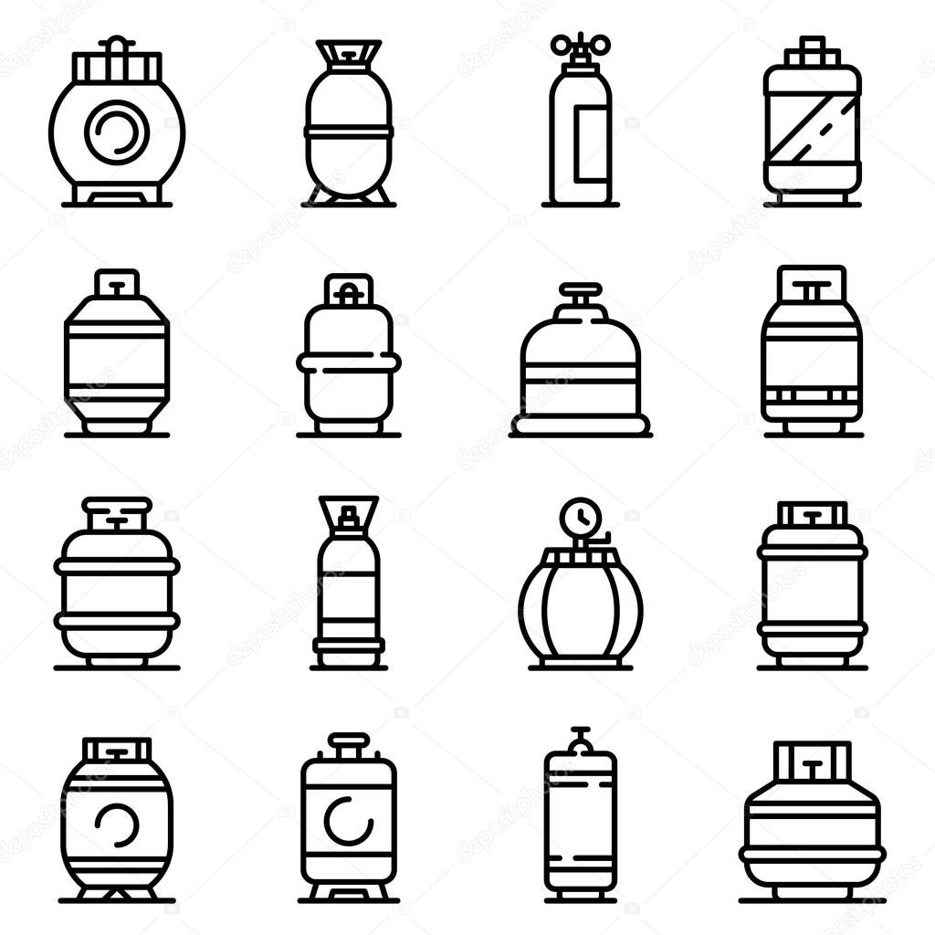 Gas cylinders icons set, outline style