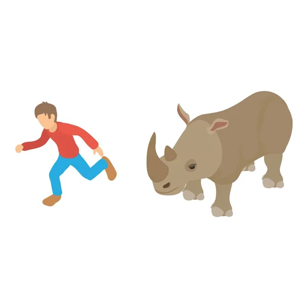 Icono de ataque rinoceronte, estilo isométrico — Vector de stock