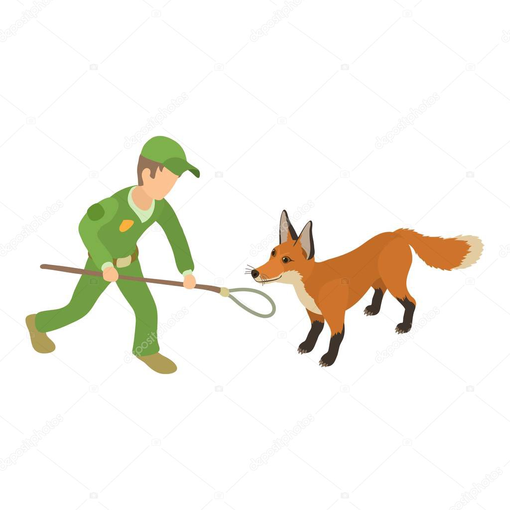 Catching fox icon, isometric style