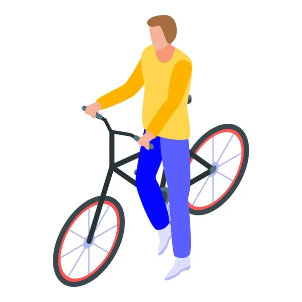 Студент бере піктограму велосипеда, ізометричний стиль — стоковий вектор