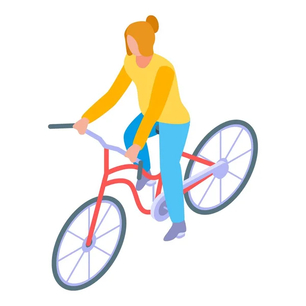 Женщина на велосипеде икона, изометрический стиль — стоковый вектор