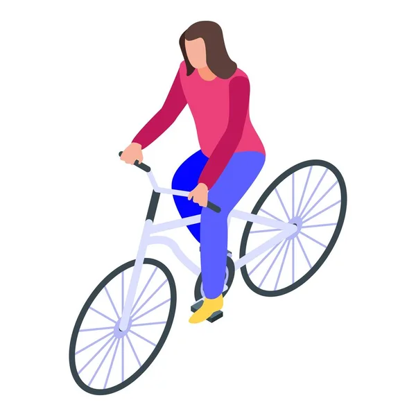 Chica paseo bicicleta icono, estilo isométrico — Vector de stock