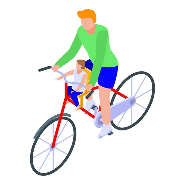 Padre con niño paseo bicicleta icono, estilo isométrico — Vector de stock